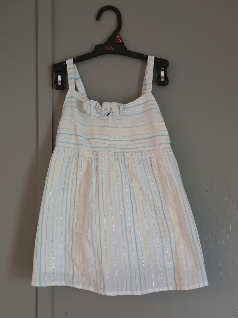 Cat & Jack Girls White Tank Top with Teal, Green, and Silver Stripes